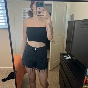 SHEIN black denim shorts, worn three times